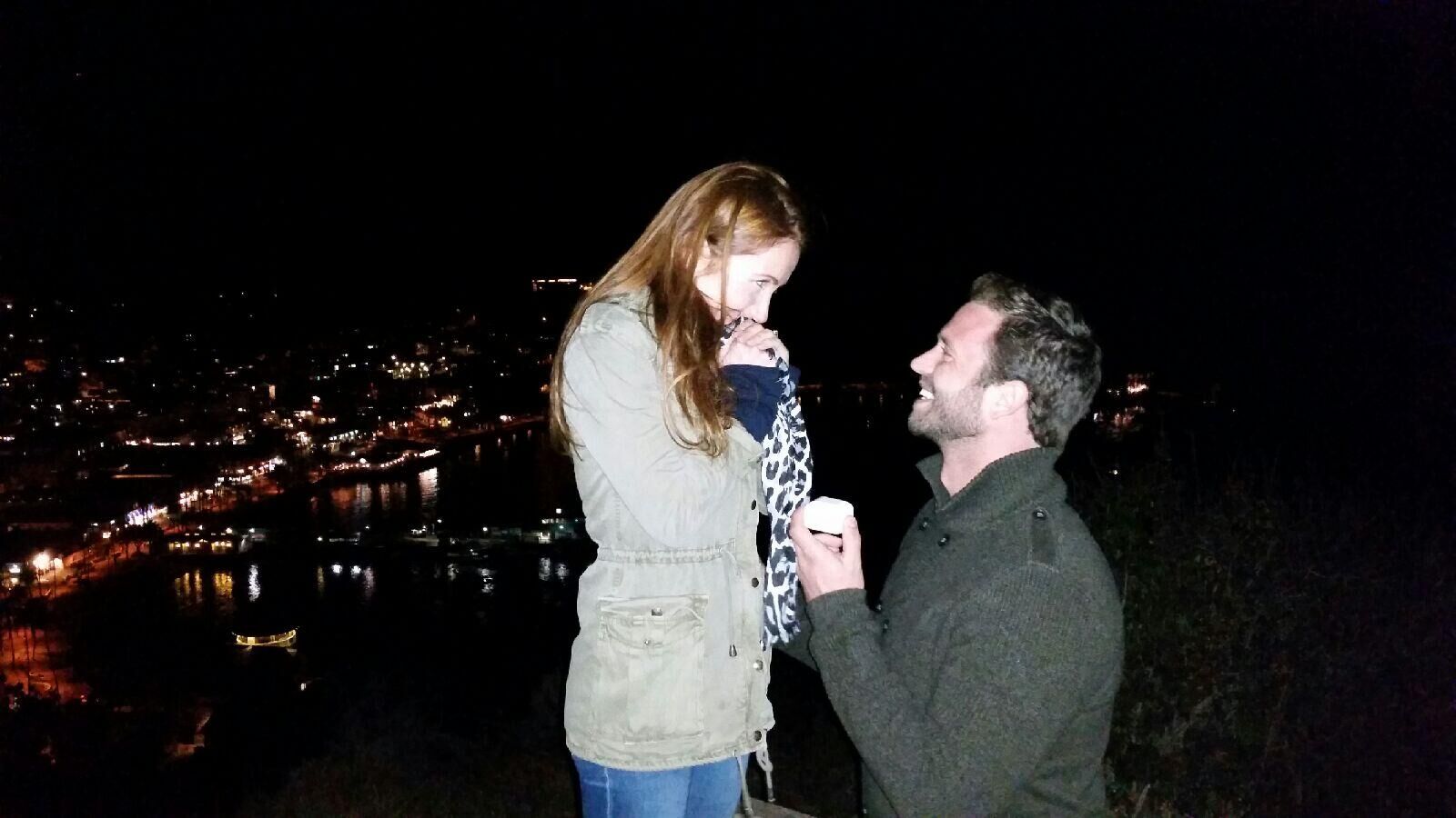 Ben proposing his wife Miranda Frigon on the top of a mountain at Catalina Island