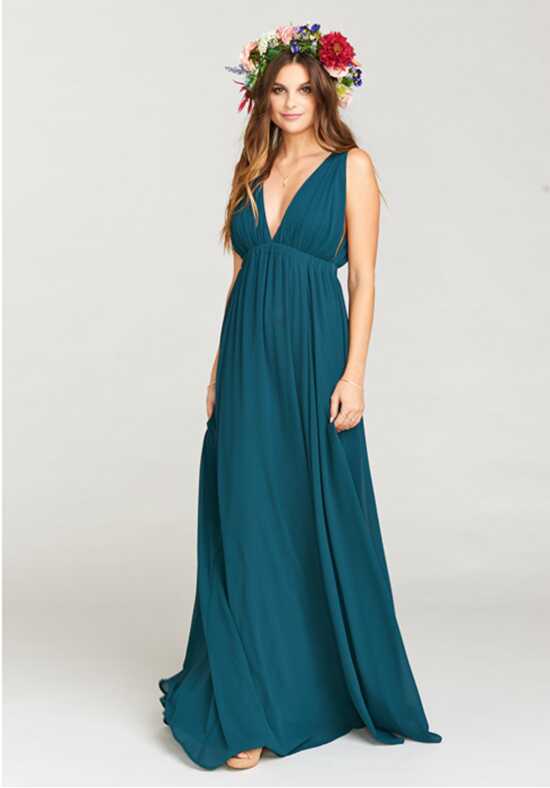 Long V Neck Chiffon Bridesmaid Dress Jade