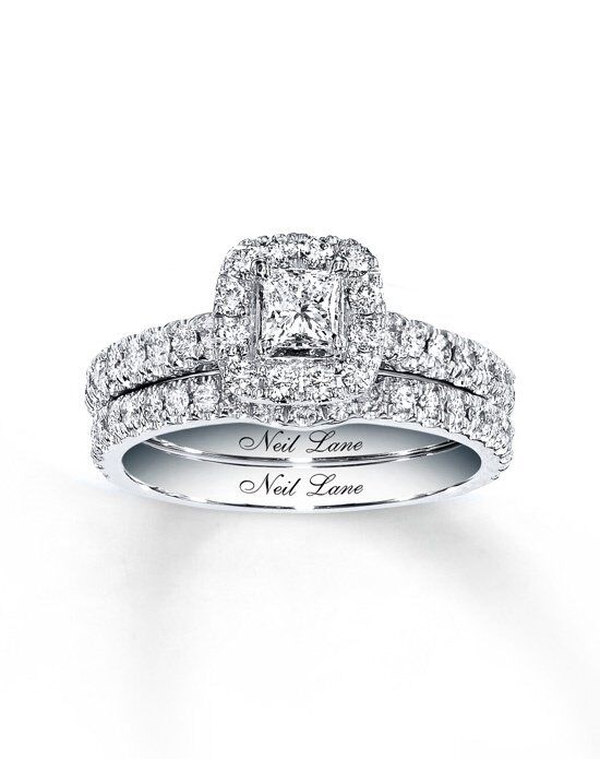  Neil  Lane  Diamond Bridal  Set 1ctw Princess 14k White Gold 