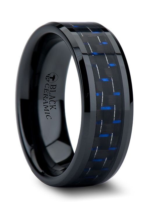 Larson Jewelers AVITUS Black Beveled Ceramic Ring with Blue & Black ...