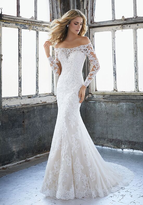 off the shoulder flowy wedding dress